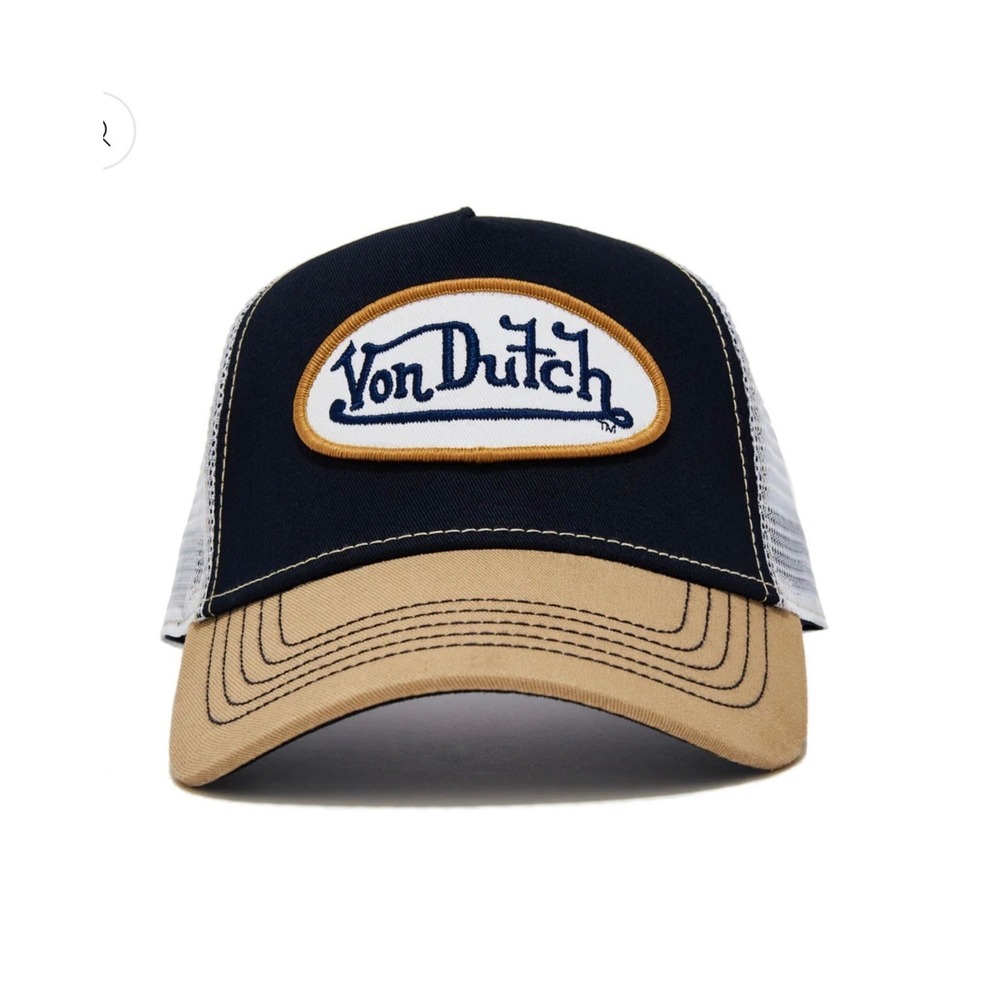 NEW Von Dutch Hat Navy Tan Patch‎ Trucker Mesh SnapBack Cap NWT Retro unisex Y2K